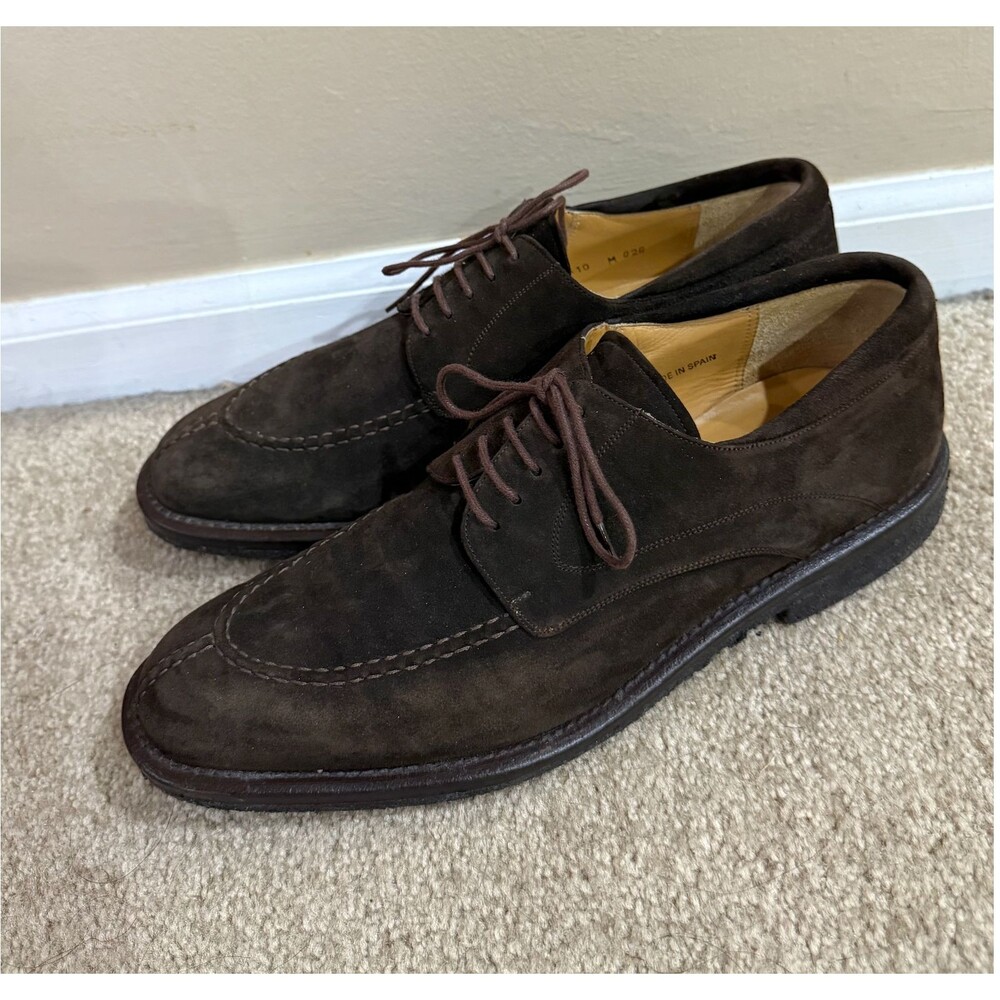 Mezlan Mens 10 Brown Suede Leather Split Toe Derby Oxford Dress Shoes Made Spain